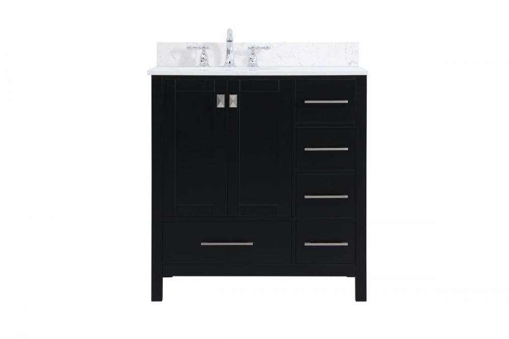 32 Inch Single Bathroom Vanity in Black with Backsplash