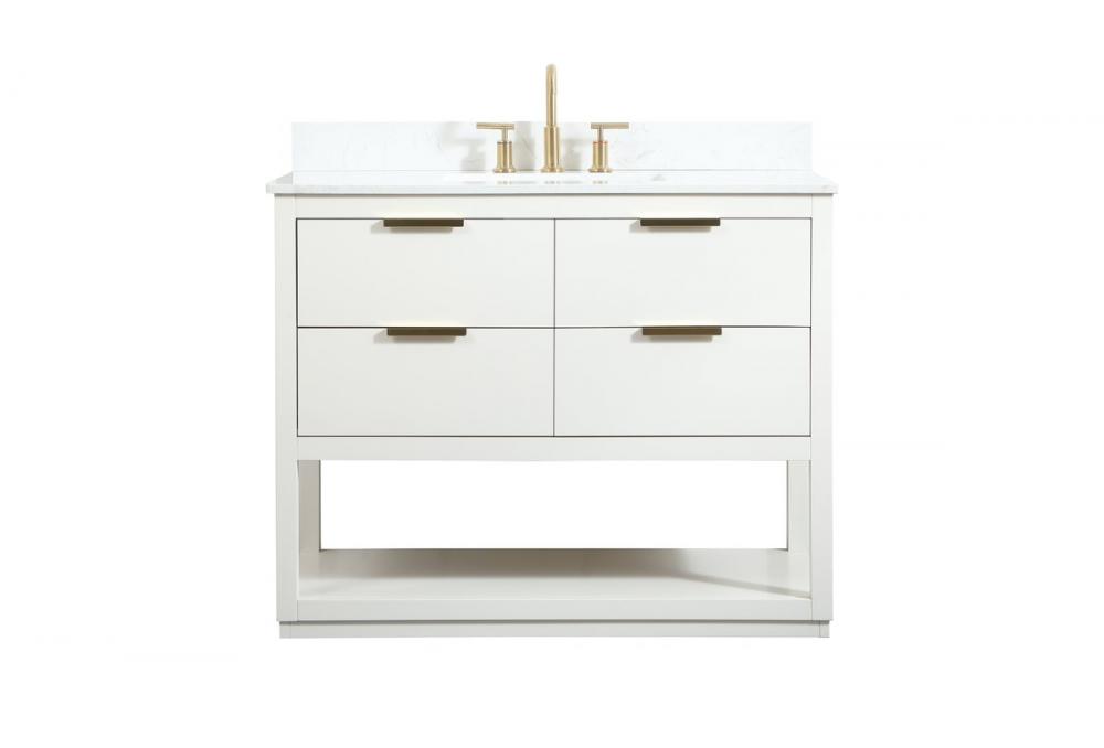 42 Inch Single Bathroom Vanity in White with Backsplash