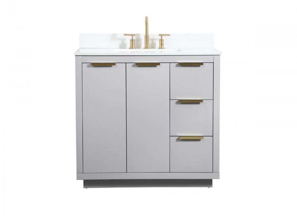 36 Inch Single Bathroom Vanity in Grey with Backsplash