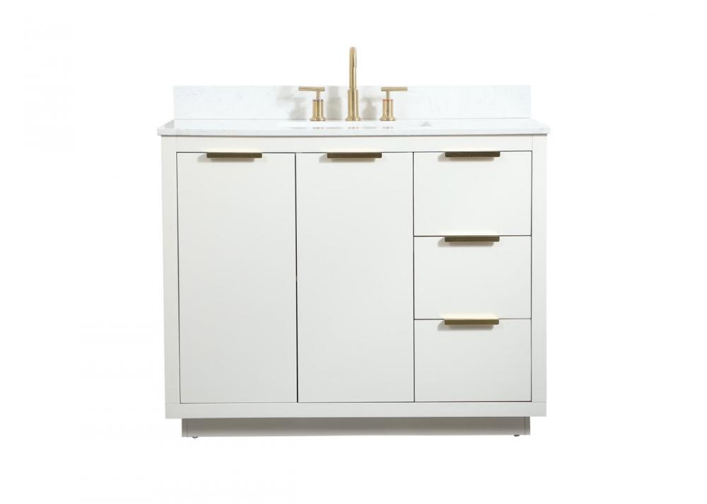 42 Inch Single Bathroom Vanity in White with Backsplash