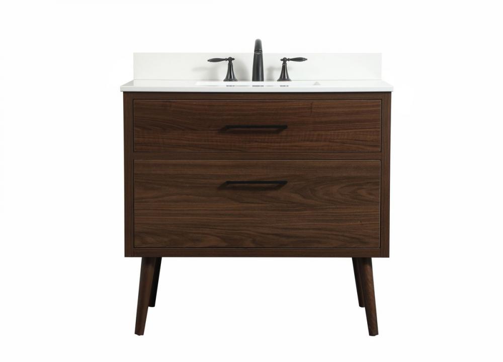 36 Inch Single Bathroom Vanity in Walnut with Backsplash