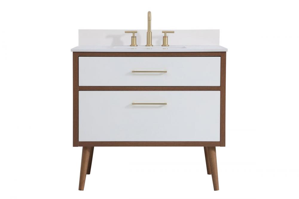 36 Inch Bathroom Vanity in White with Backsplash