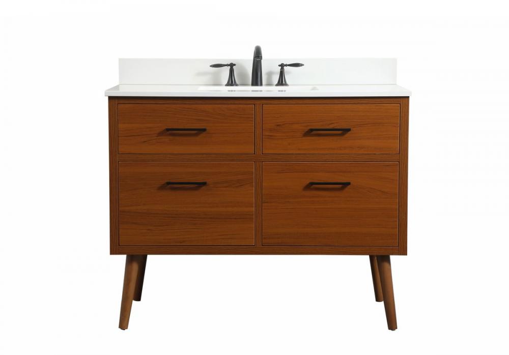 42 Inch Single Bathroom Vanity in Teak with Backsplash