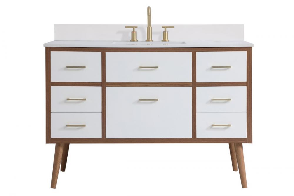 48 Inch Bathroom Vanity in White with Backsplash