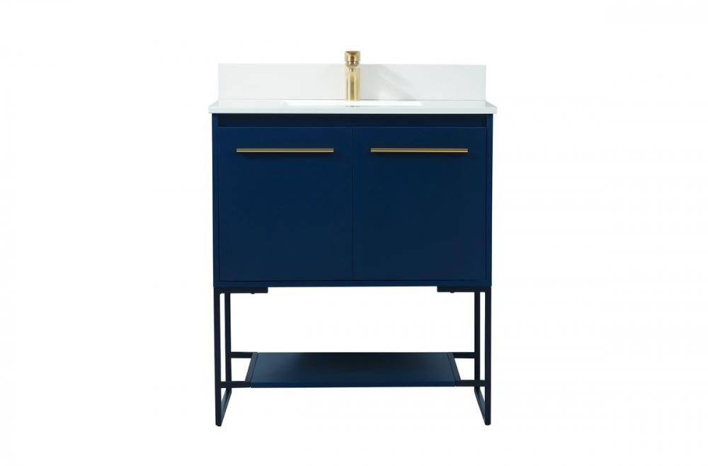 30 Inch Single Bathroom Vanity in Blue with Backsplash