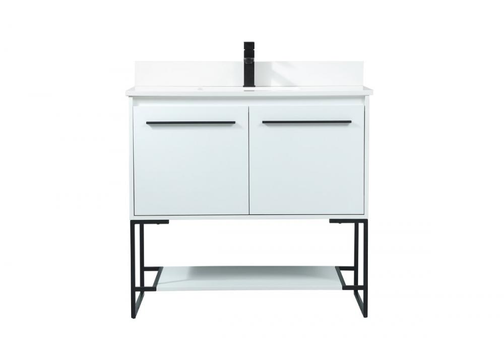 36 Inch Single Bathroom Vanity in White with Backsplash