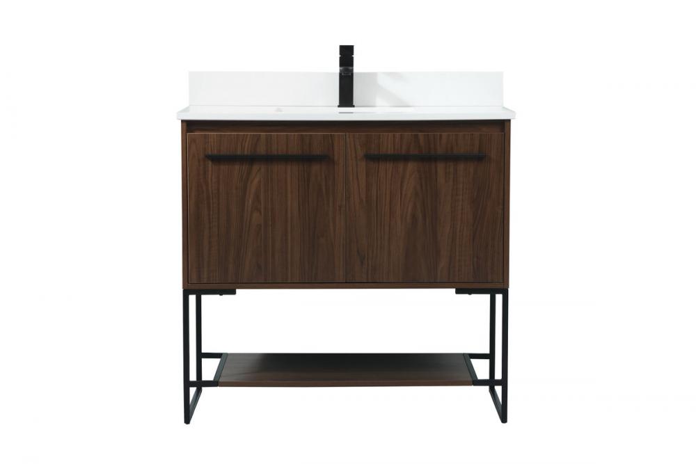 36 Inch Single Bathroom Vanity in Walnut with Backsplash