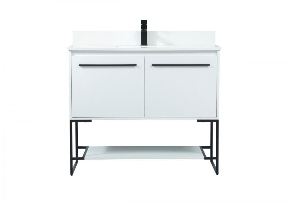 40 Inch Single Bathroom Vanity in White with Backsplash