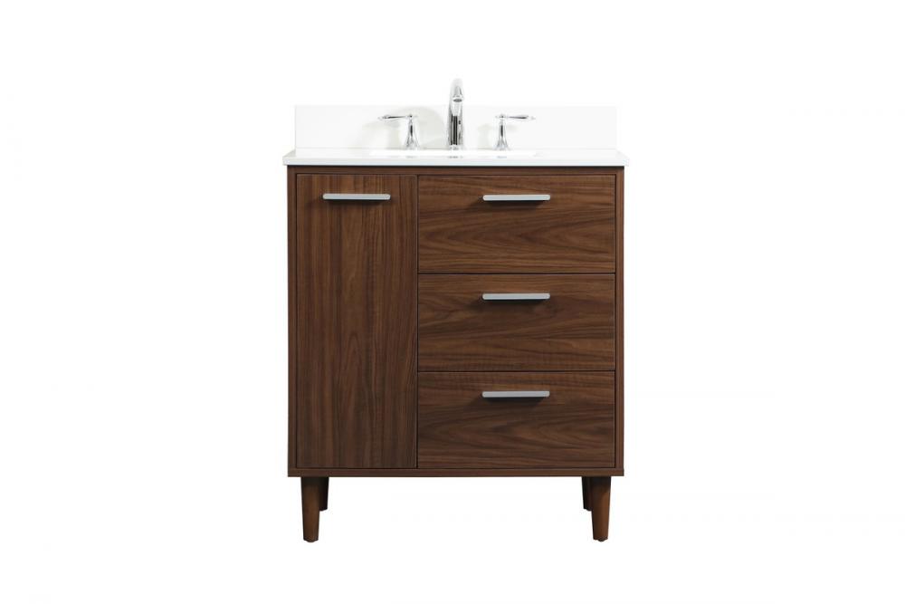 30 Inch Bathroom Vanity in Walnut with Backsplash