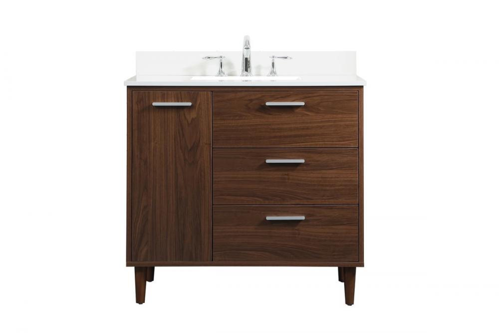 36 inch bathroom vanity in Walnut with backsplash