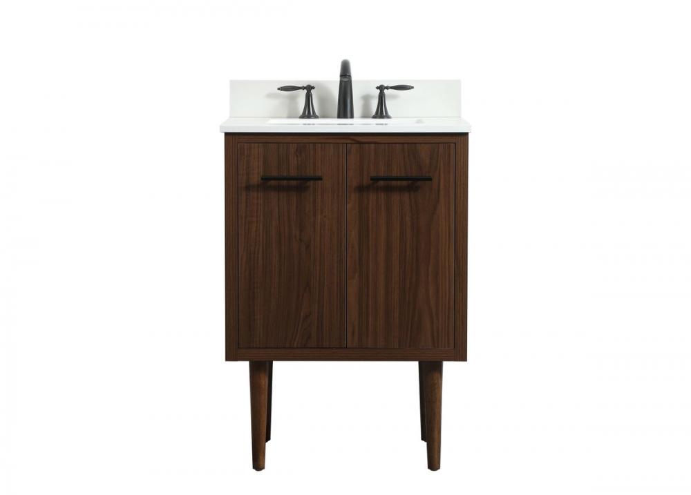 24 Inch Single Bathroom Vanity in Walnut with Backsplash