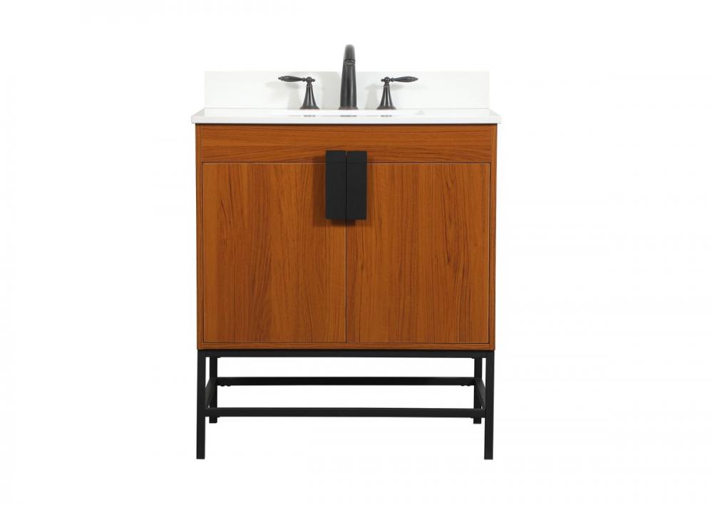 30 inch Single bathroom vanity in teak with backsplash