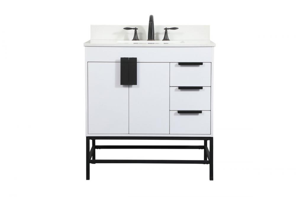 32 Inch Single Bathroom Vanity in White with Backsplash