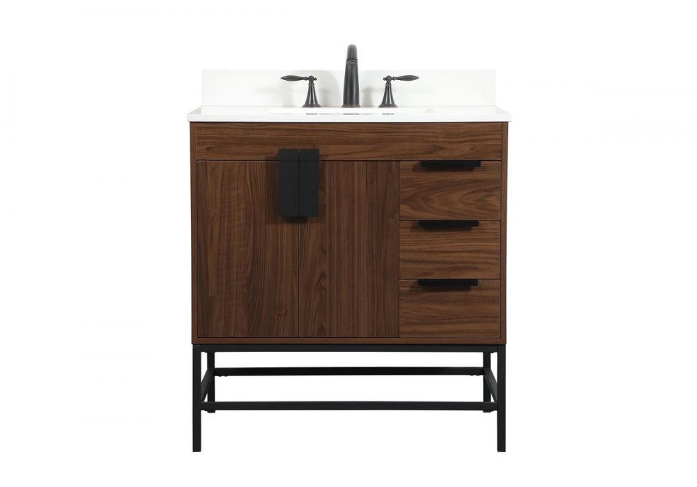 32 Inch Single Bathroom Vanity in Walnut with Backsplash