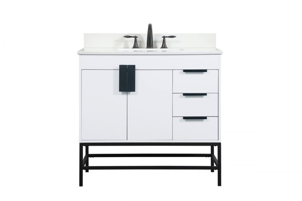 36 Inch Single Bathroom Vanity in White with Backsplash