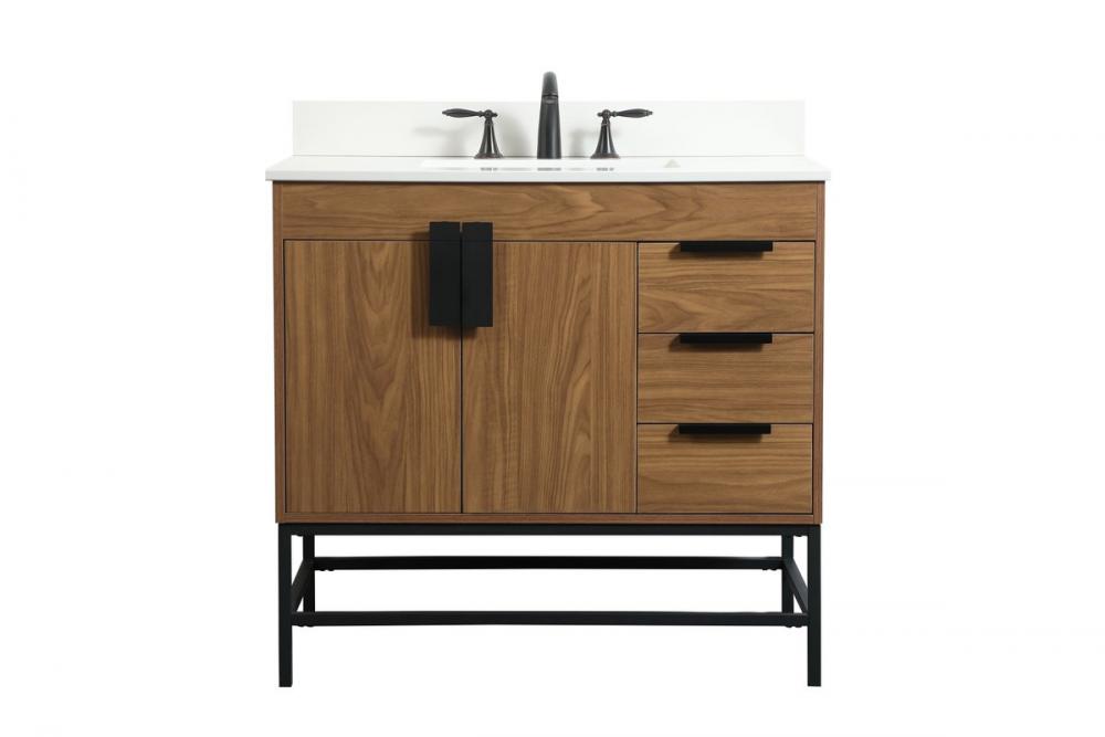 36 inch Single bathroom vanity in walnut brown with backsplash