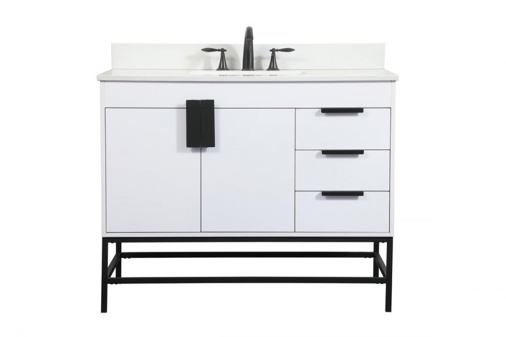 42 Inch Single Bathroom Vanity in White with Backsplash