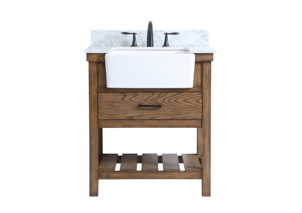 30 inch Single bathroom vanity in driftwood with backsplash