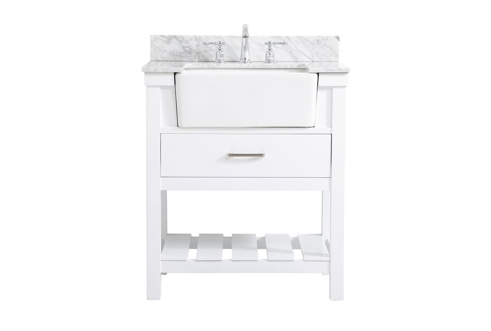 30 Inch Single Bathroom Vanity in White with Backsplash