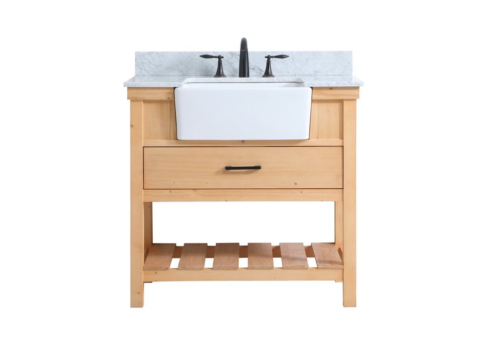 36 Inch Single Bathroom Vanity in Natural Wood with Backsplash