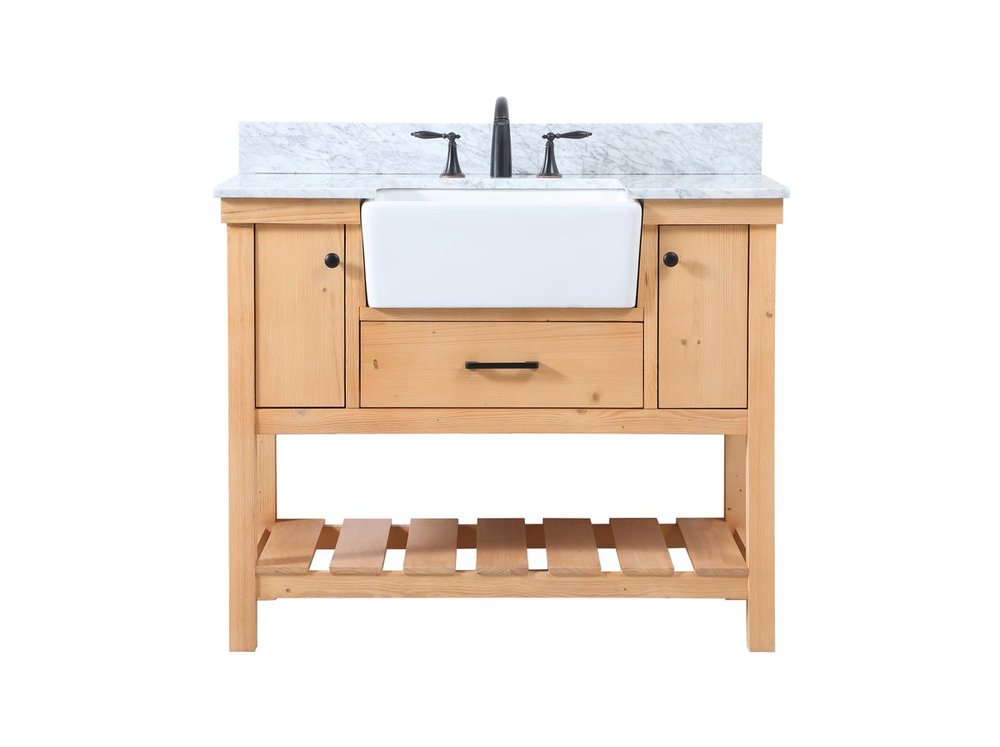 42 Inch Single Bathroom Vanity in Natural Wood with Backsplash