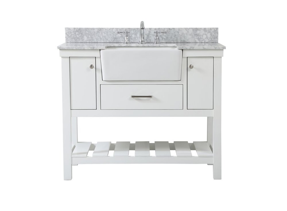 42 Inch Single Bathroom Vanity in White with Backsplash