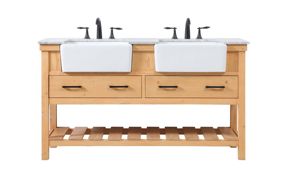 60 Inch Double Bathroom Vanity in Natural Wood