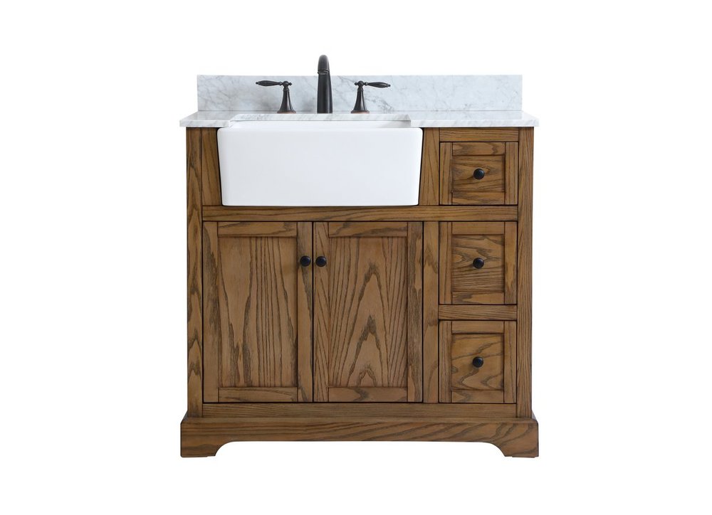 36 inch Single bathroom vanity in driftwood with backsplash