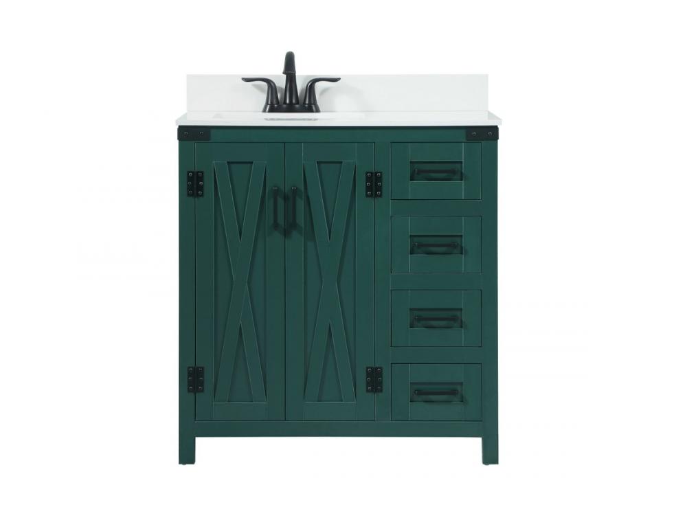 32 inch Single bathroom vanity in green with backsplash