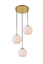 Elegant LD2209BR - Baxter 3 Lights Brass Pendant With Frosted White Glass