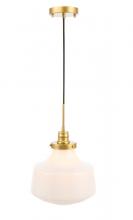 Elegant LD6263BR - Lyle 1 light Brass and frosted white glass pendant