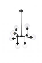 Elegant LD7039D36BK - Hanson 8 Lights Pendant in Black with Clear Shade