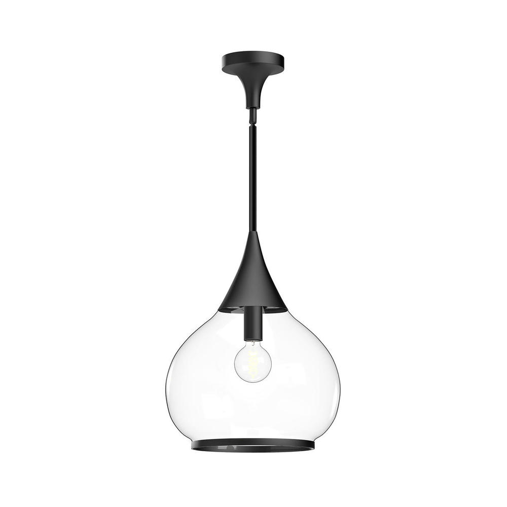 Hazel 14-in Clear Glass/Matte Black 1 Light Pendant