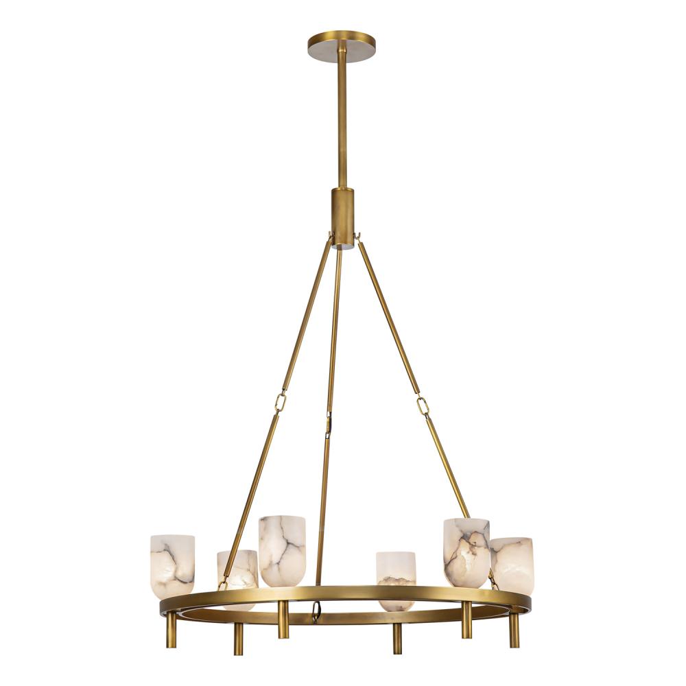 Lucian 32-in Vintage Brass/Alabaster 6 Lights Chandeliers