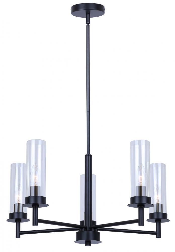 5 Lt Rod Chandelier, Clear Glass, 60W Type C, 23inch W x 20.625 - 62.625inch H