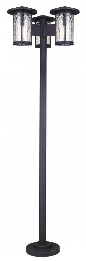 LEON 3-Light Post Outdoor, Black Sand, Watermark Glass, 25.125&#34; W x 84&#34; H, Bulbs Included