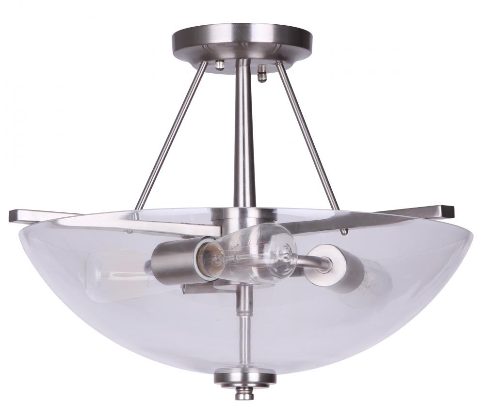 ISF256A03BN-RG, 3 Light Semi-Flush Mount, Nickel Finish