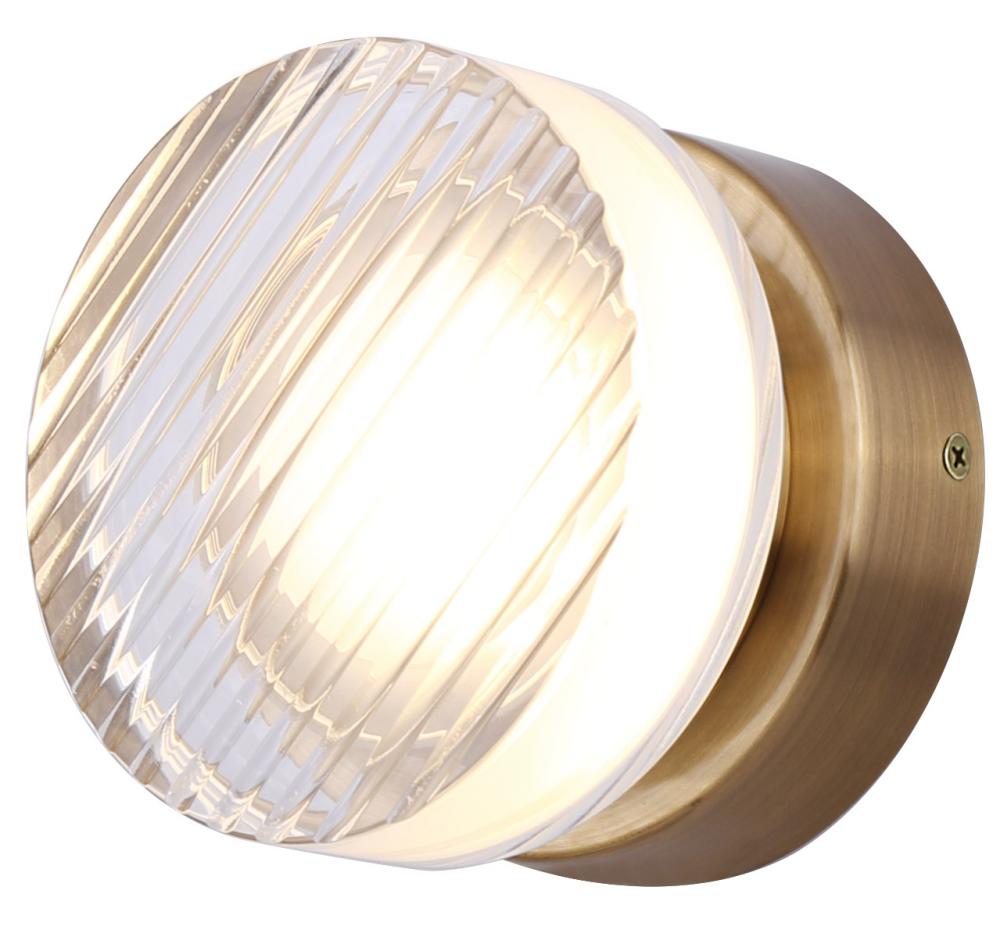 BENNI 5.375 in. 1 Light Gold Integrated LED Wall Light with Clear Acrylic Shade