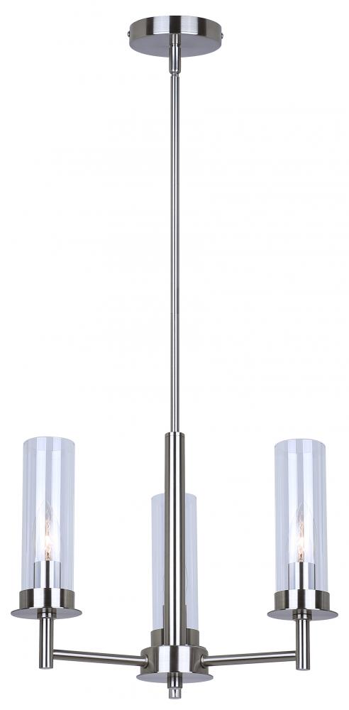 BENSON, ICH1205A03BN, 3 Lt Rod Chandelier,Clear Glass, 60W Type C, 16inch W x 14.625 - 62.625inch H