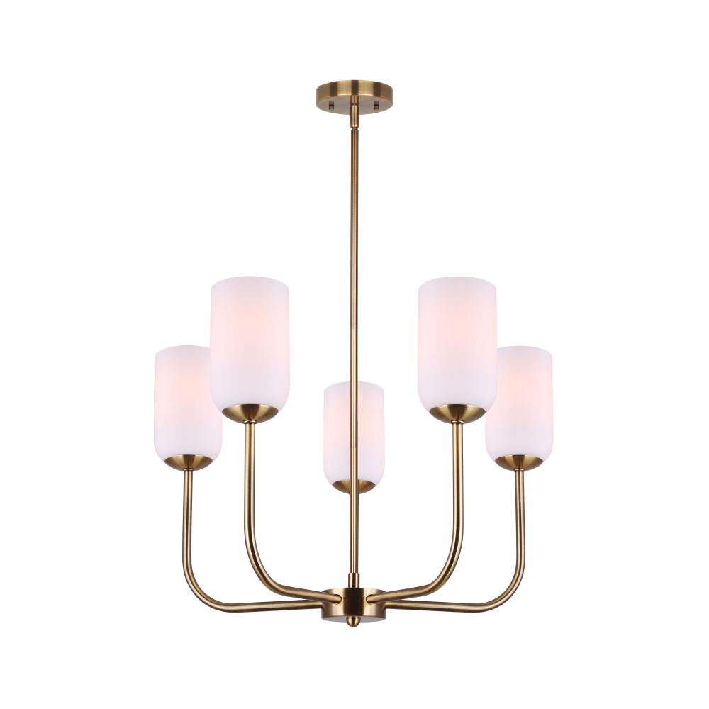 NOVALEE, ICH1130A05GD, 5 Lt Rod Chandelier, Flat Opal Glass, 60W Type A, 23&#34; W x 23.5 - 53.5&#34