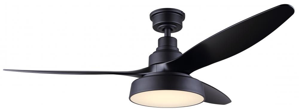 Roman 52&#34; Indoor Matte Black Standard Ceiling Fan with Soft White Integrated LED w/ Remote Inclu