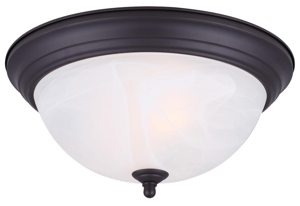 Fmount, 13&#34; 2 Bulb Flushmount, Alabaster Glass, 60W Type A