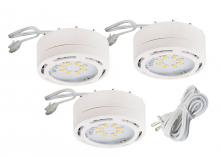 Canarm 3580LED-PL3WHT-C - 3-Light White LED Puck Kit: 3 x 8 LED, 3000K, 960 Lumens, 12W, Linkable, includes cords & hardware