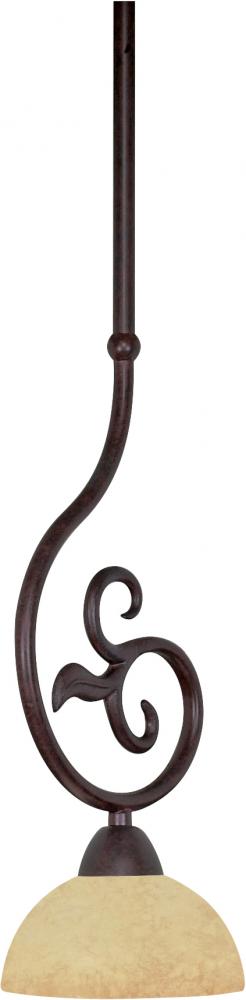 1-Light 6&#34; Old Bronze Mini Pendant with Hang Straight Canopy with Tuscan Suede Glass