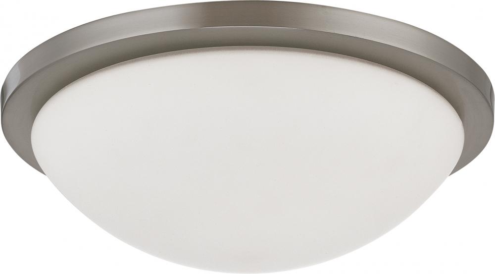 2-Light Dome Flush Mount Lighting Fixture in Brushed Nickel Finish with White Glass and (2) 13W GU24