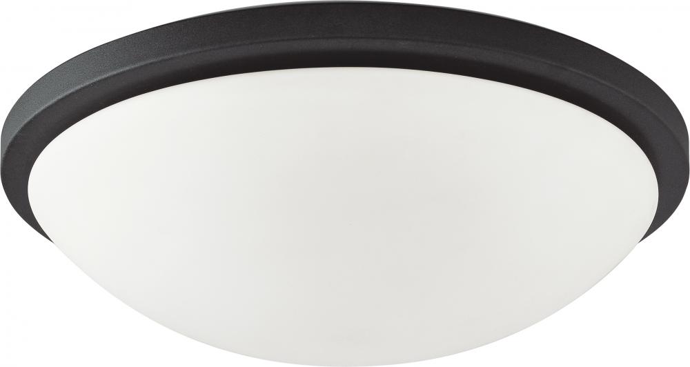 4-Light Dome Flush Mount Lighting Fixture in Textured Black Finish with White Glass and (4) 13W GU24