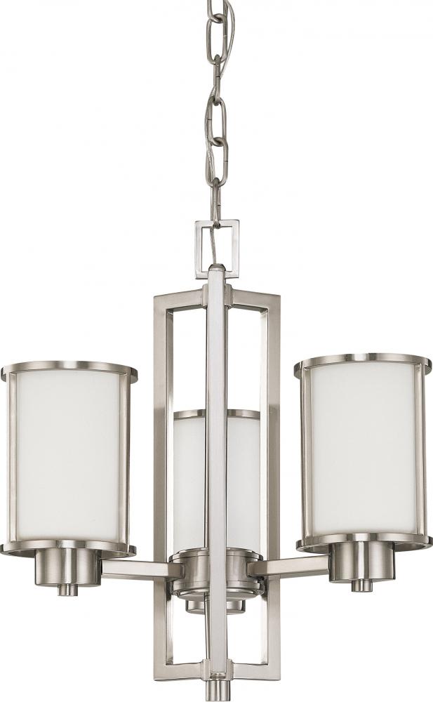 3-Light Small Chandelier in Brushed Nickel Finish with White Satin Glass and (3) 13W GU24 Lamps