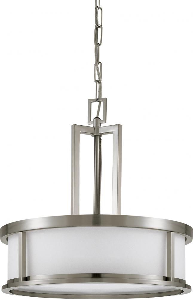 4-Light Pendant Light Fixture in Brushed Nickel Finish with White Satin Glass and (4) 13W GU24 Lamps