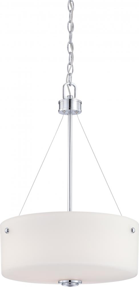 Soho - 3 Light Pendant with Satin White Glass - Polished Chrome Finish