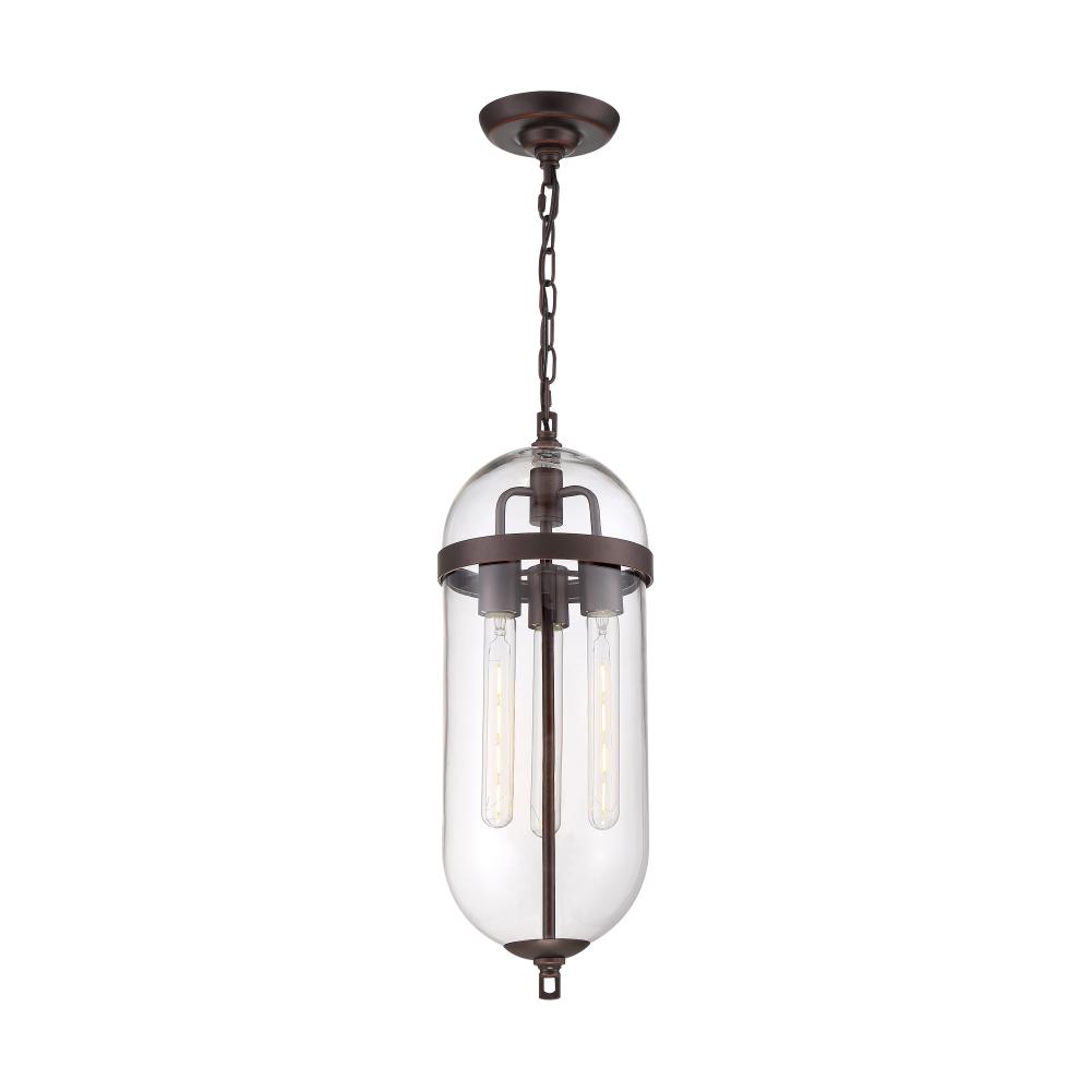 Fathom - 3 Light Pendant - with Clear Glass - Mahogany Bronze Finish